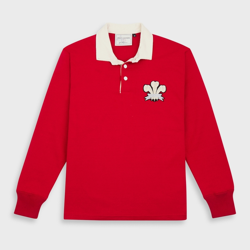 Maillots vintage - Maillot Galles 1905 de rugby pour homme - rouge